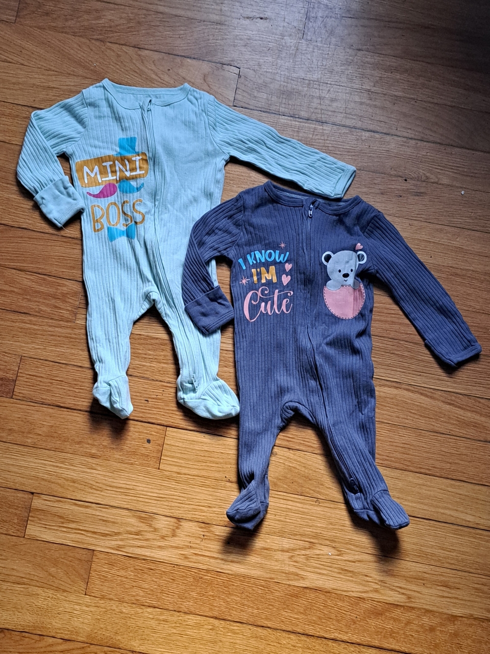cloud island Mint & Heather Gray Ribbed Footed One-Piece Sleepers